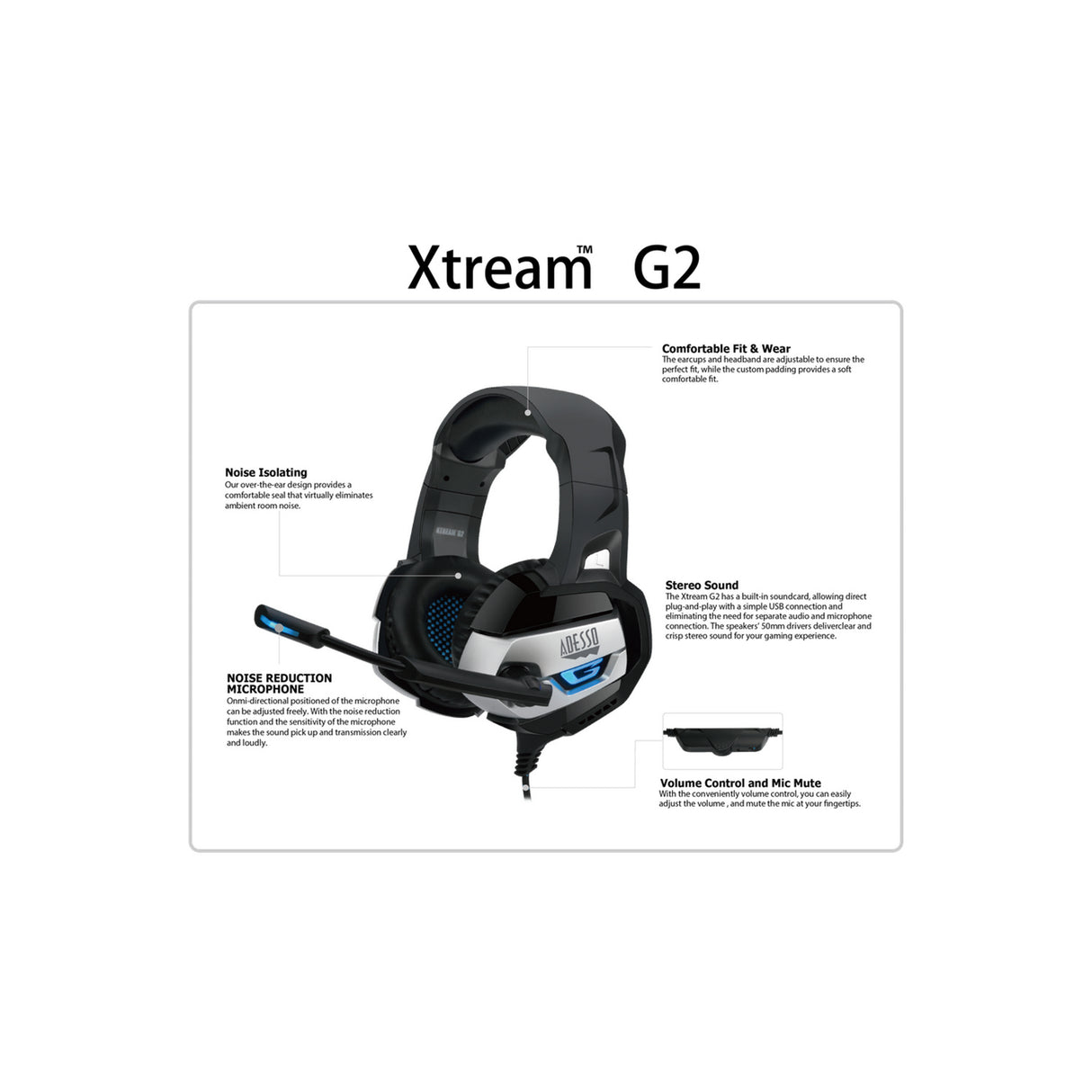 Adesso XTREAM G2 gaming headset met microfoon Adesso