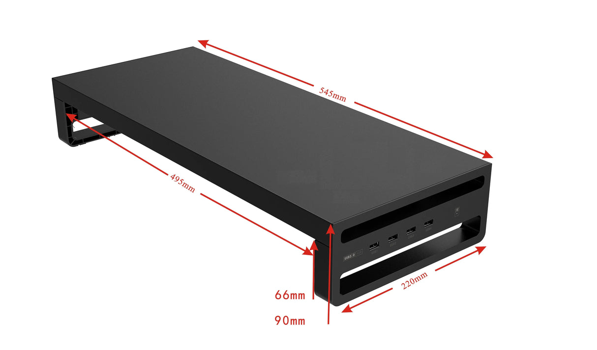 Multifunctional monitor stand | Aluminum | 4x USB3.0 hub | Improve your workplace | Laptop and computer