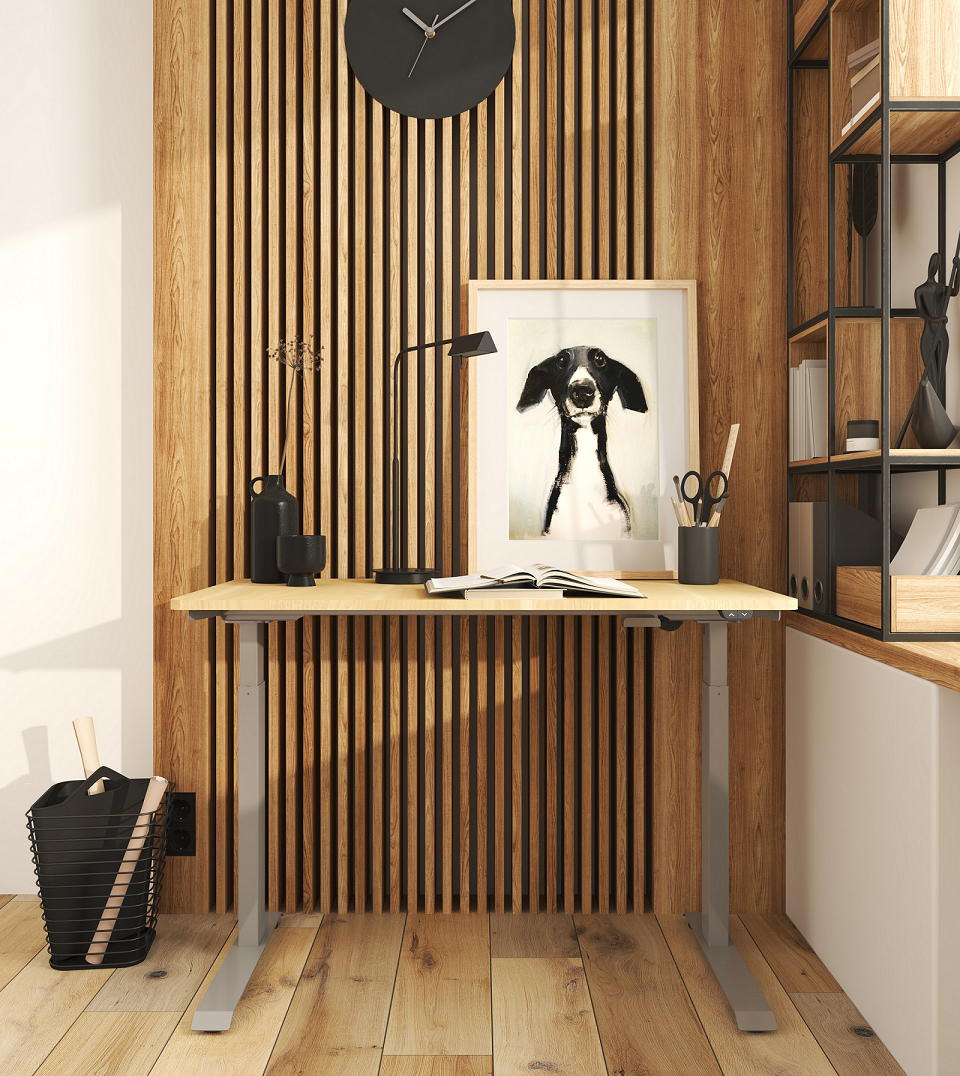 Spire Sitz-Steh-Schreibtisch – ergonomischer Arbeitsplatz – höhenverstellbar – max. Höhe 123 cm – Mindesthöhe 73 cm