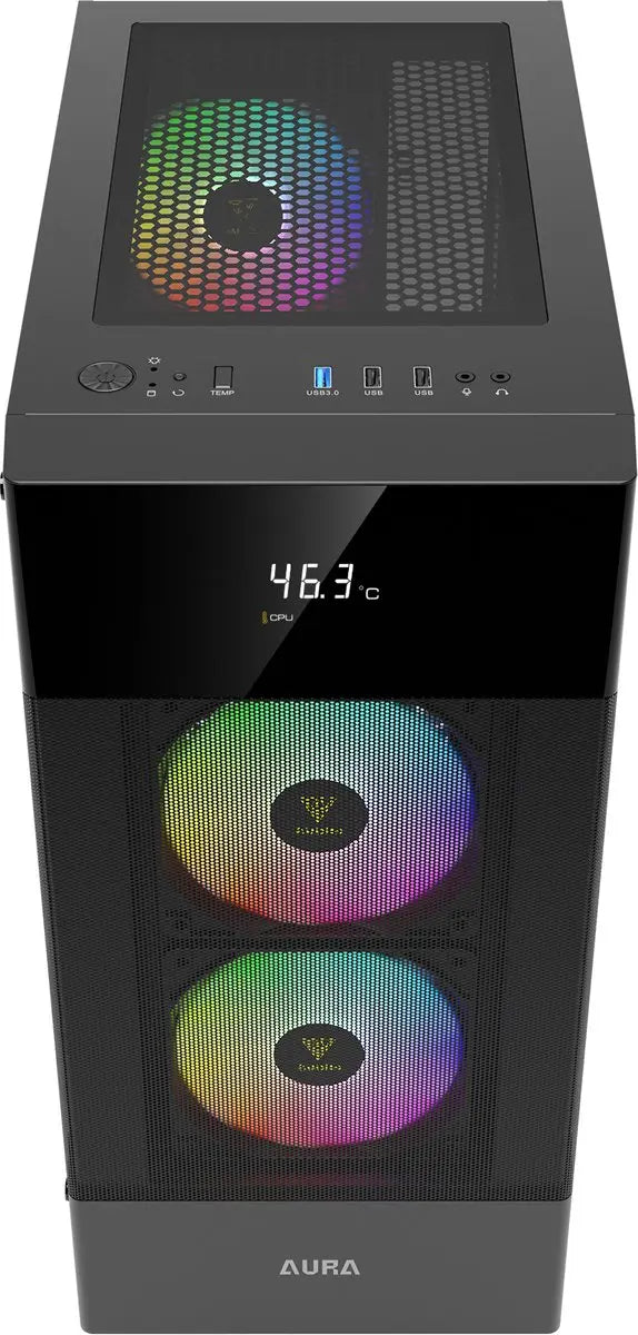 Gamdias Aura GC5 gaming case - computer behuizing met Temperatuur Display en ARGB LED verlichting Gamdias