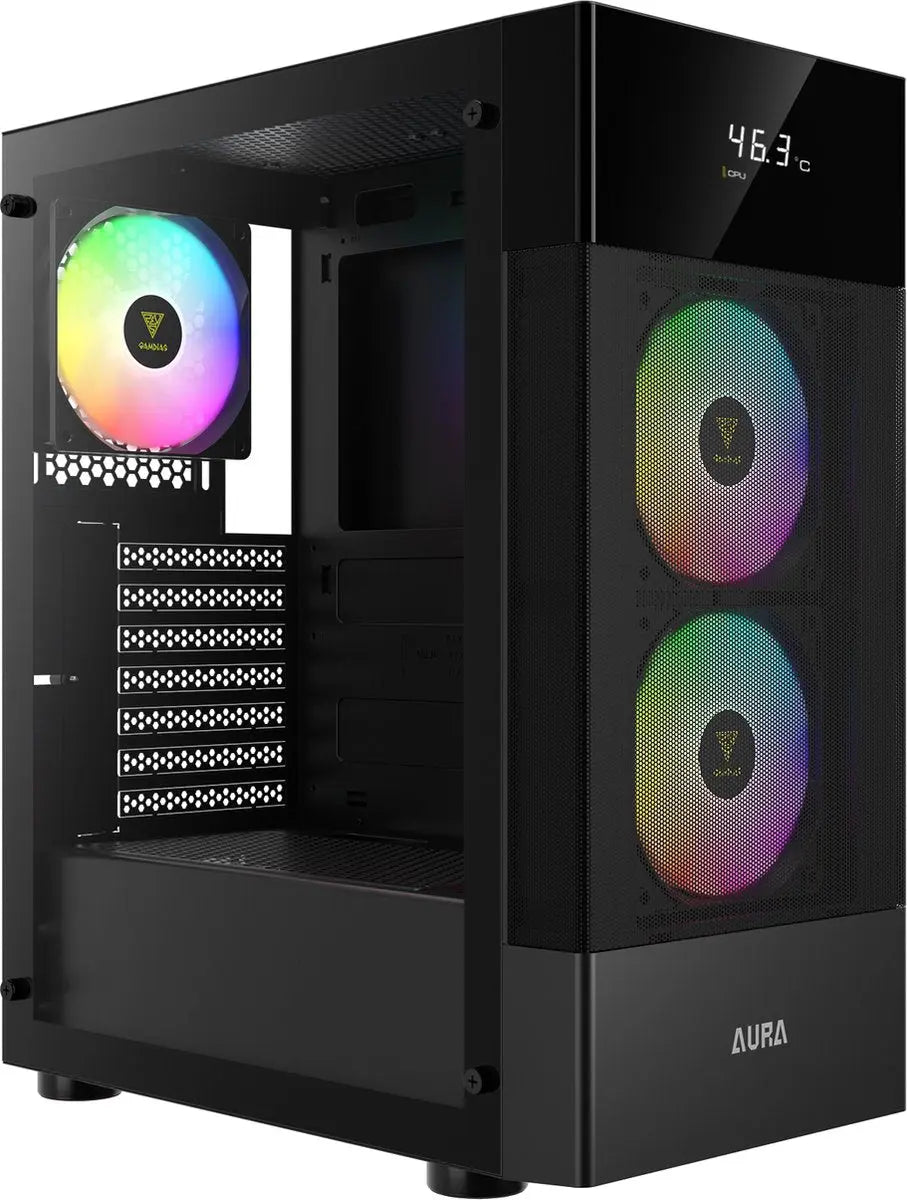 Gamdias Aura GC5 gaming case - computer behuizing met Temperatuur Display en ARGB LED verlichting Gamdias