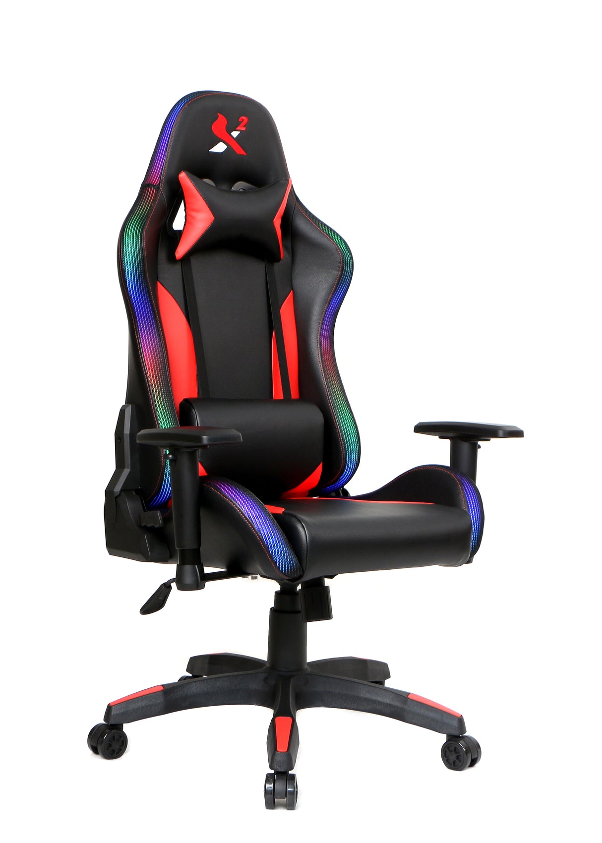X2 Gaming Stoel - Met nekkussen Verstelbaar - RGB Lichten - Ergonomisch - Bureau Stoel - PVC leer - Nylon Wielen - 54x69.5x133cm (LxWxH) Spire
