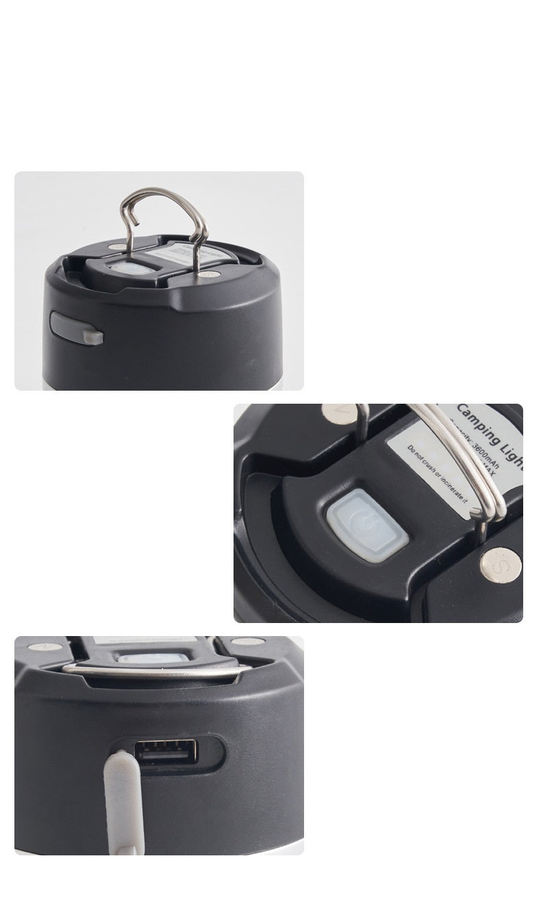 Kampeer LED Lamp met ophanghaakjes en magneet - oplaadbaar via USB type C