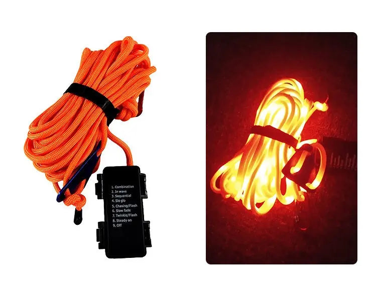 Leuchtende Abspannleine LED – 15 m beleuchtetes Seil – Abspannleine für Zelt oder Vorzelt