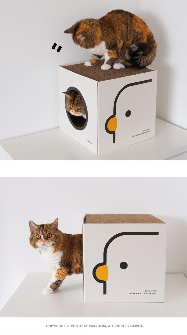 Kattenhuisje - Twee krabplanken - Karton-  Kubieke Doos - schattige Kip - 32x32x32cm (LxBxH) SPIRE-PETS