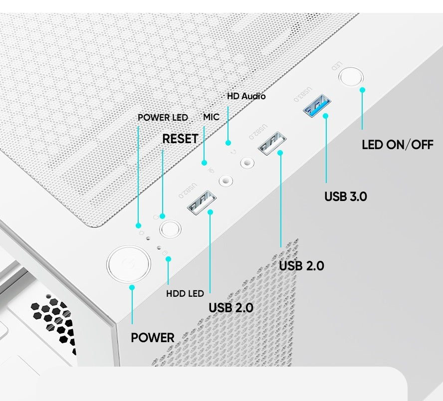 PC behuizing - gamer case - U20M WHITE - Tempered glass - RGB
