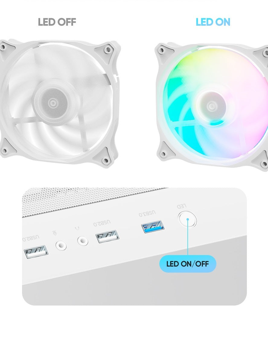 PC behuizing - gamer case - U20M WHITE - Tempered glass - RGB