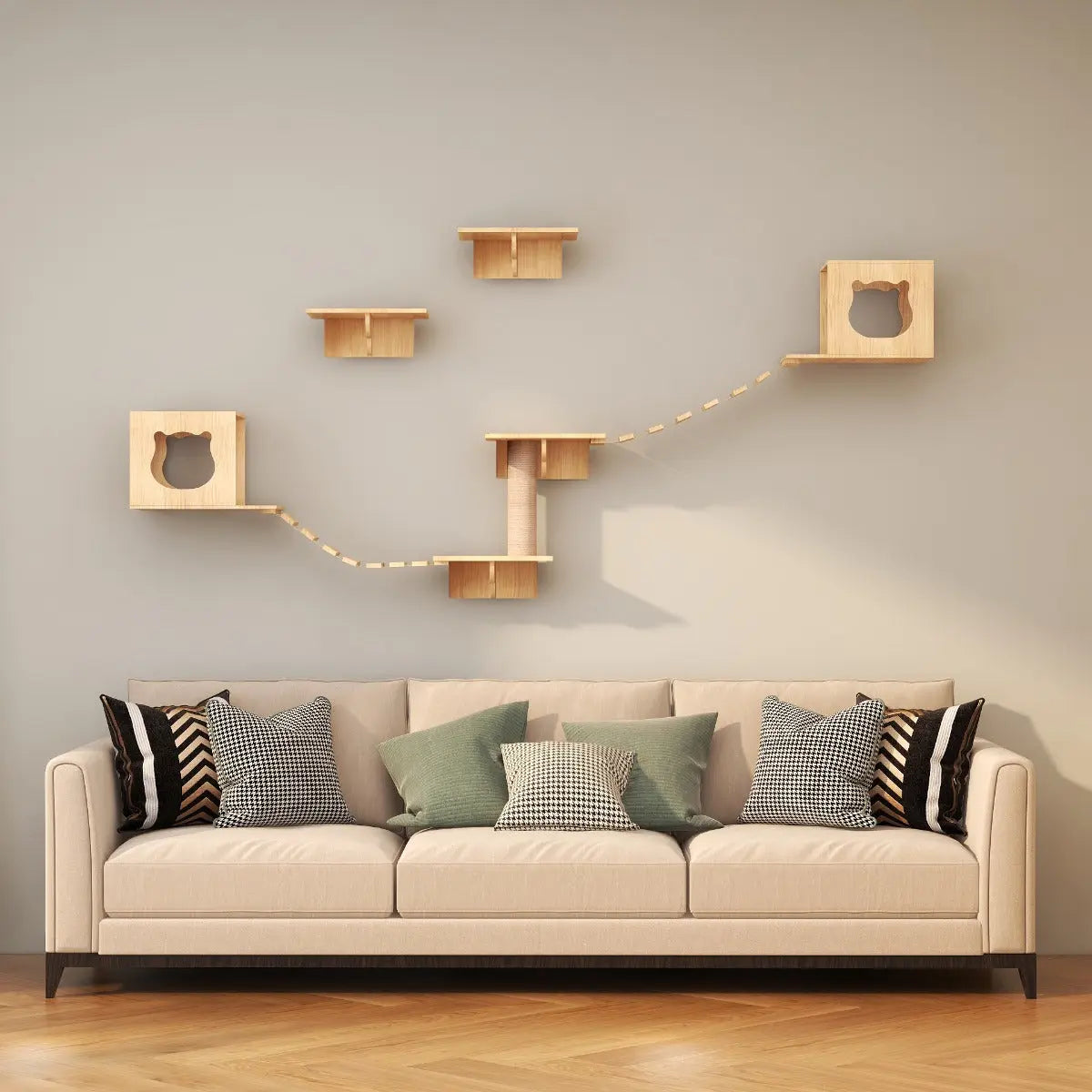 Katten klimwand | 2 Ladders krabpaal en 2 huisjes | Kat Klimmuur | Huisdieren | Vermaak voor katten Coolgods