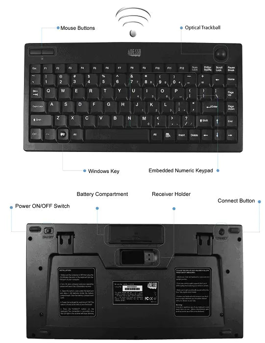 Wireless Mini Trackball Keyboard Adesso