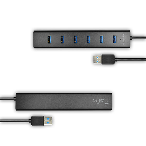 Axagon - USB 3.2 Oplaadpoort Hub Gen 1 (5Gbps) - 7-poorts (USB-A) - 40 cm USB-A-kabel - Snel opladen - Metaal - Voedingsadapter 5V/2A Axagon