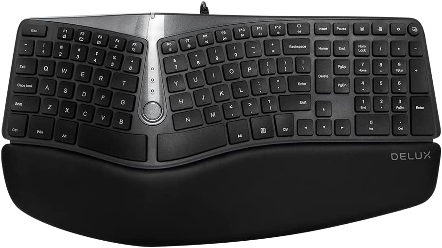 Delux Gesplitst ergonomisch toetsenbord - toetsenbord met polssteun - ergonomisch toetsenbord met draadGesplitst ergonomisch toetsenbord - toetsenbord met polssteun - met draad
