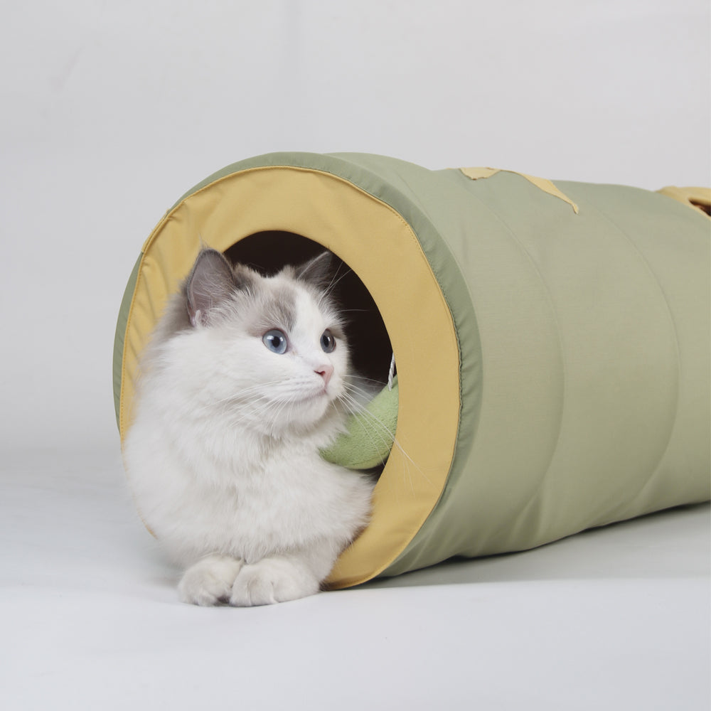Katten speelgoed - Speeltunnel met meerdere gaten - Legergroen - Voor Katten < 10kg