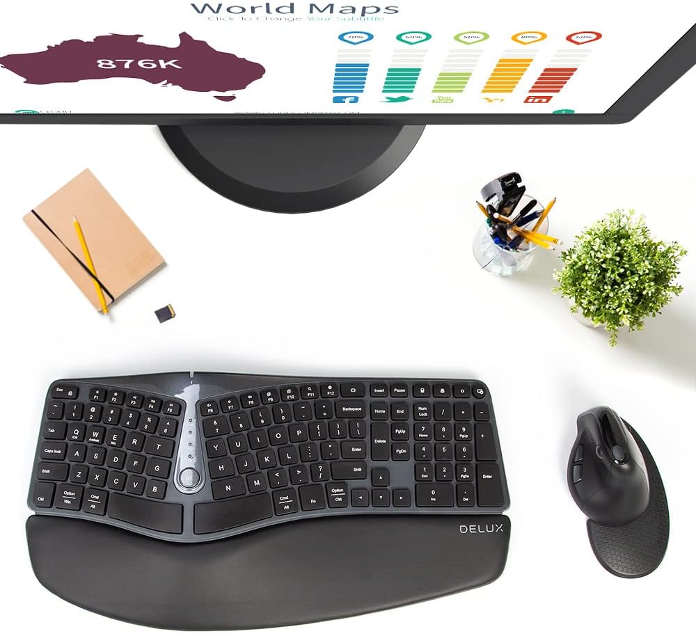 Delux Gesplitst ergonomisch toetsenbord - toetsenbord met polssteun - Ergonomisch toetsenbord Coolgods