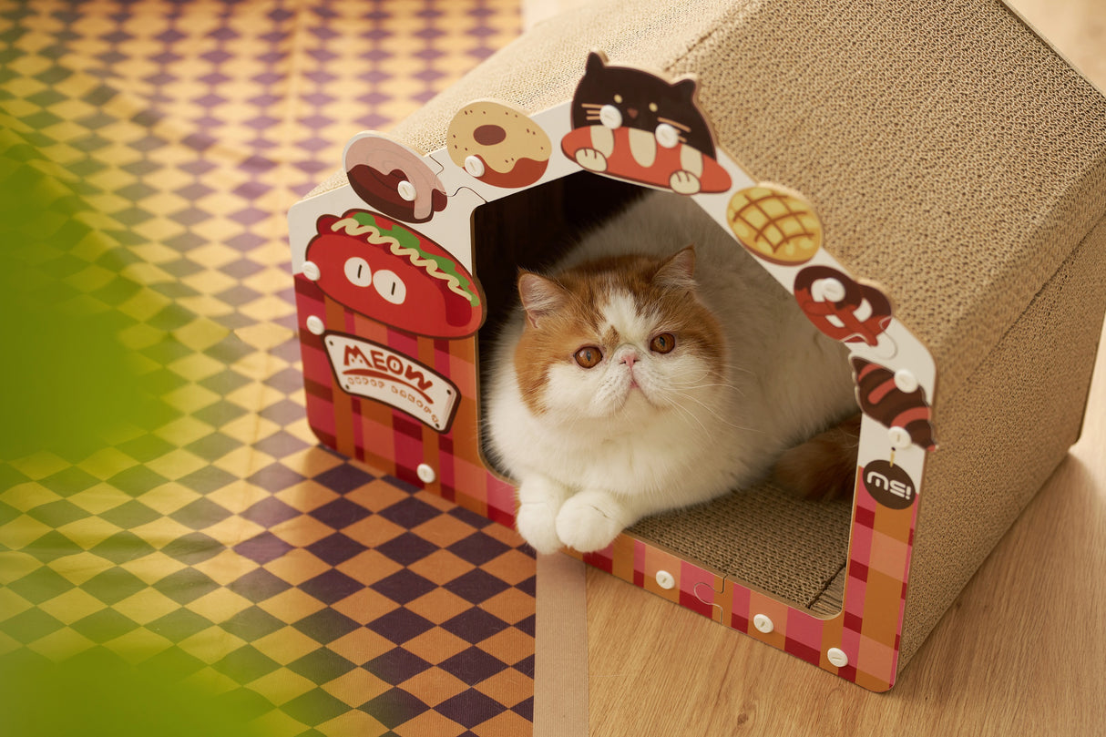 Kattenhuis - Krabmeubel - Karton - Geschikt voor katten < 7 kg - Rood, Geel en Wit