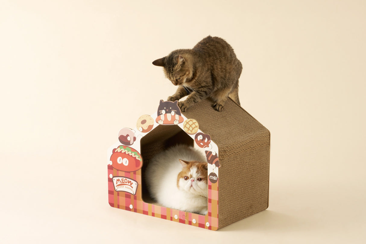 Kattenhuis - Krabmeubel - Karton - Geschikt voor katten < 7 kg - Rood, Geel en Wit