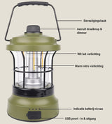 Campinglamp voor buiten - Oplaadpoort - type C - Licht-dimeffect - Legergroen Spire