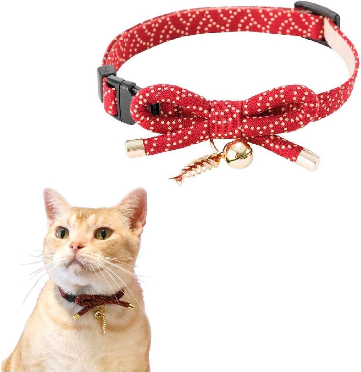 Necoichi Zen halsband | Katten | Rood | Vis bedel | Verstelbaar van 20 tot 35cm Coolgods
