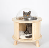Kattenmand - Transparante ovale kom - Geïmporteerd Nieuw-Zeelands grenenhout - 45x45x54.5cm (LxWxH) SpirePets