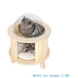 Kattenmand - Transparante ovale kom - Geïmporteerd Nieuw-Zeelands grenenhout - 45x45x54.5cm (LxWxH) SpirePets