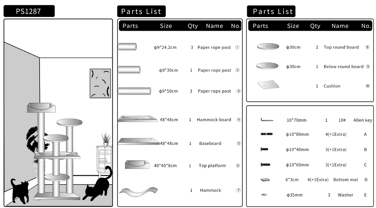 Houten kattenklimrek - krabpaal met hangmat en kattenmand SpirePets