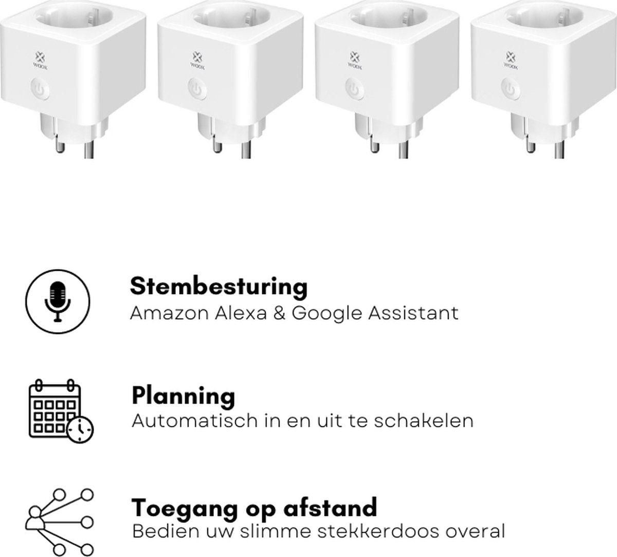 Woox R6113 4-Pack - Slimme Stekker met Tijdschakelaar en Energiemeter - Werkt met Alexa en Google Assistant