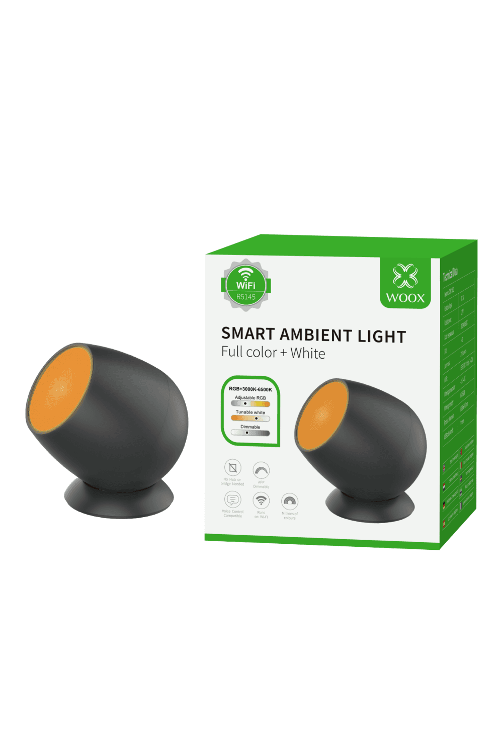 Smart sfeerlicht RGB+CCT - Spraakbesturing - Alle RGB Kleuren - USB - Woox