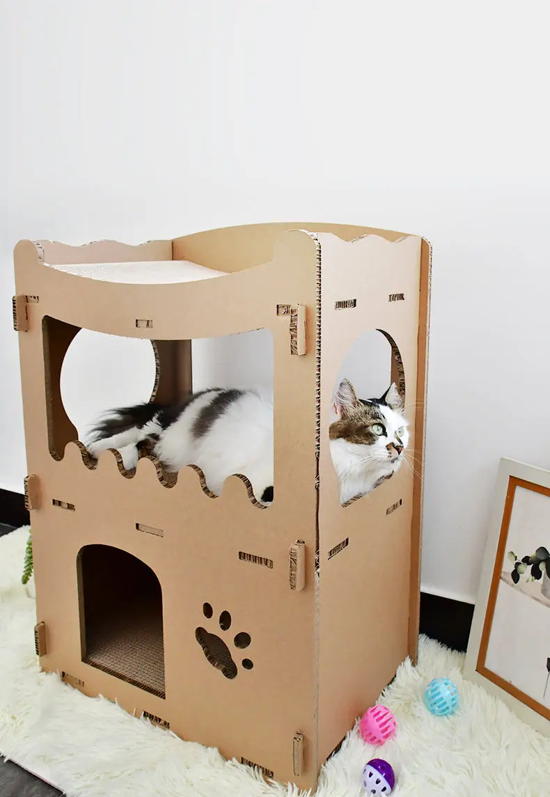 Kattenhuis - Duurzaam speelhuis voor katten en poezen - Karton Afmetingen 535*310*705mm Coolgods