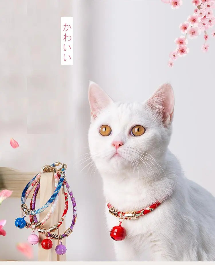 Halsband katten roze met bel - Japans - verstelbaar in lengte - 29 tot 36 cm - kattehalsband - halsbandje Coolgods