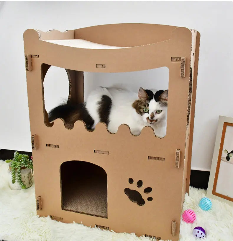 Kattenhuis - Duurzaam speelhuis voor katten en poezen - Karton Afmetingen 535*310*705mm Coolgods