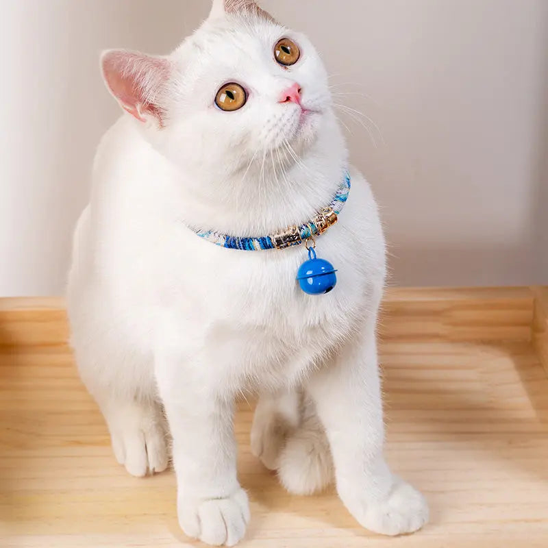 Halsband katten paars met bel - Japans - verstelbaar in lengte - 29 tot 36 cm - kattehalsband - halsbandje