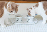 Katten Dienblad - Dubbel voor twee katten voerbakjes - Wit - 35 x 20 x 1.9 cm (LxBxH) Keramisch dienblad Coolgods