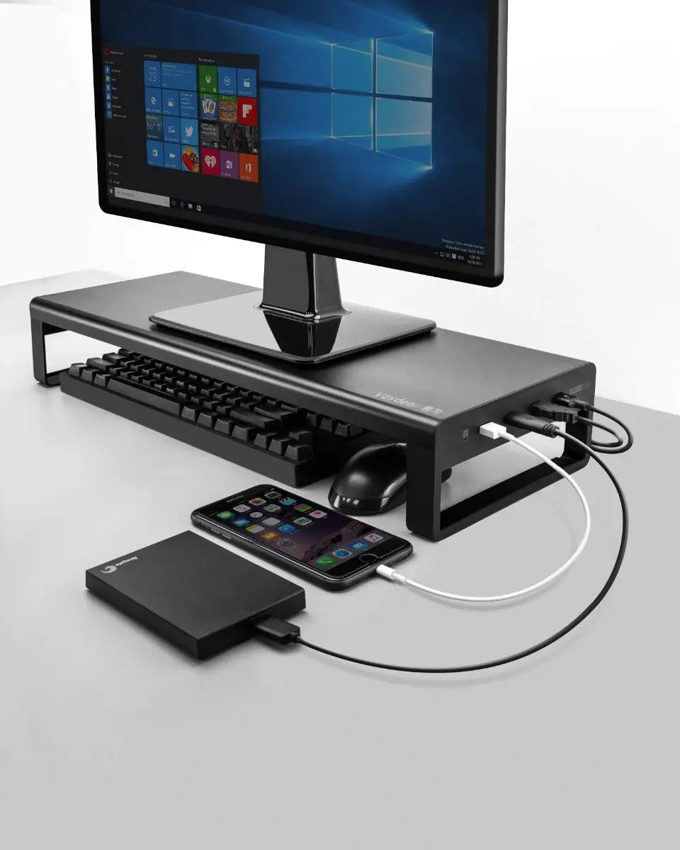 Multifunctionele monitor standaard | Aluminium | 4x USB3.0 hub | Verbeter uw werkplek | Laptop en computer
