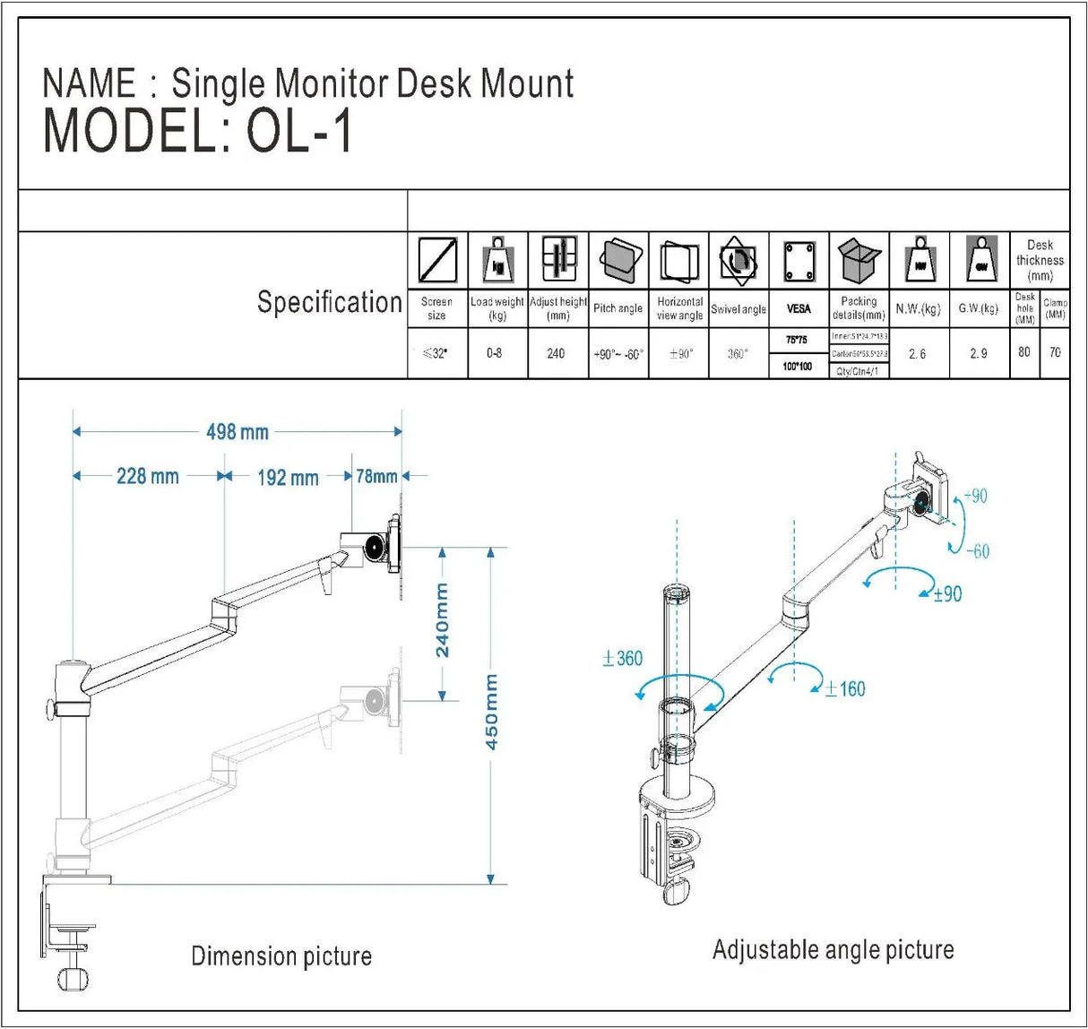 SPIRE Single Monitor Beugel Basis | Voor één scherm | Monitor arm Coolgods