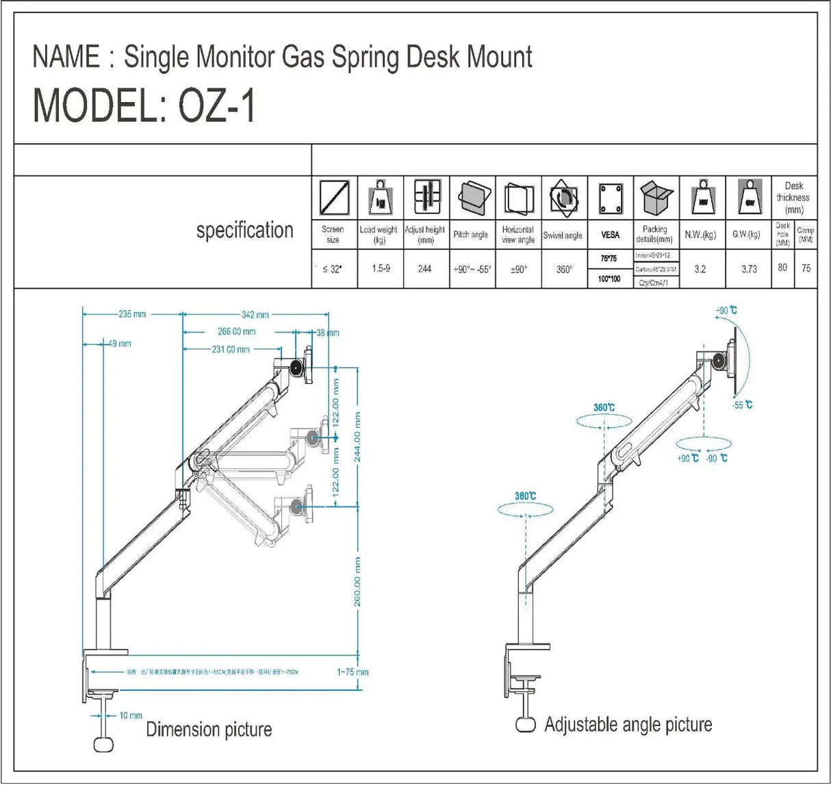 SPIRE Single Monitor Beugel II | Modern | Aluminium